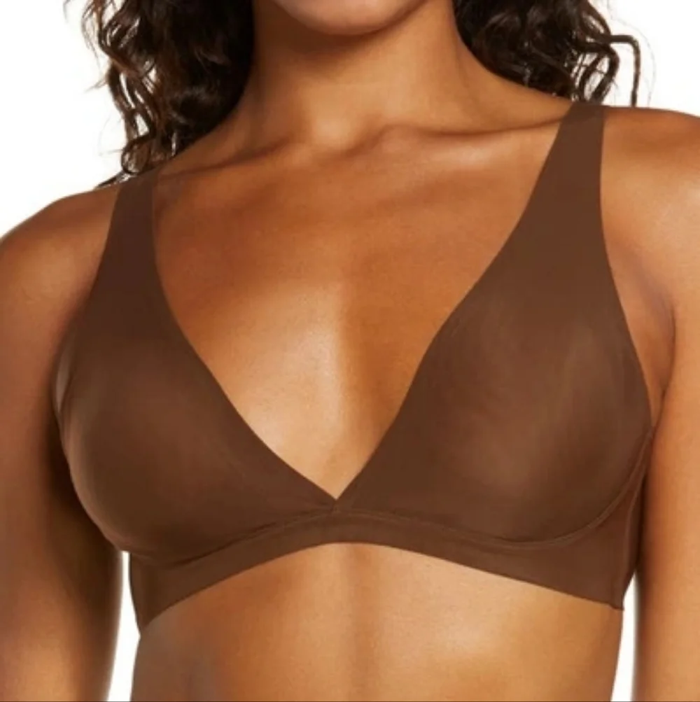 NWT SKIMS Naked Everyday Plunge Bralette Wirefree Bra Smokey Quartz Size Large